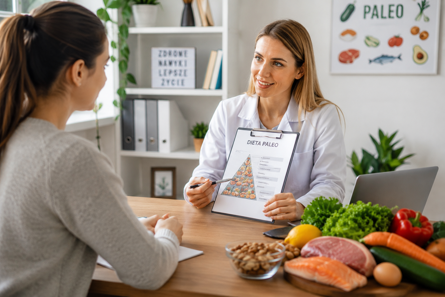 Dietetyk konsultujący zasady diety paleo z pacjentką